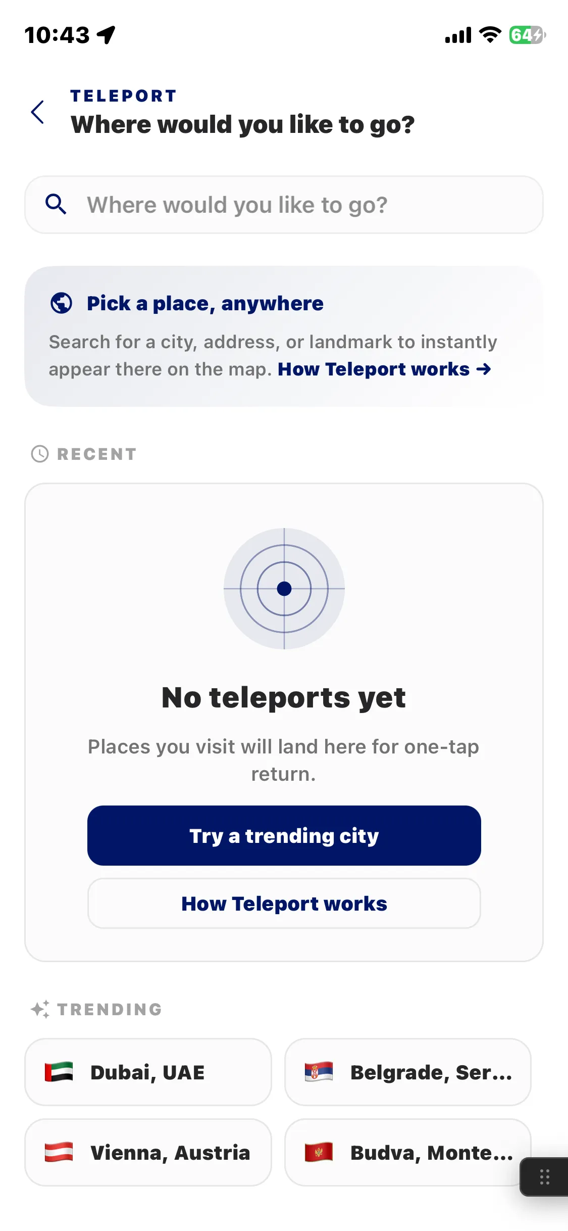 RU4M app — Teleport to another city